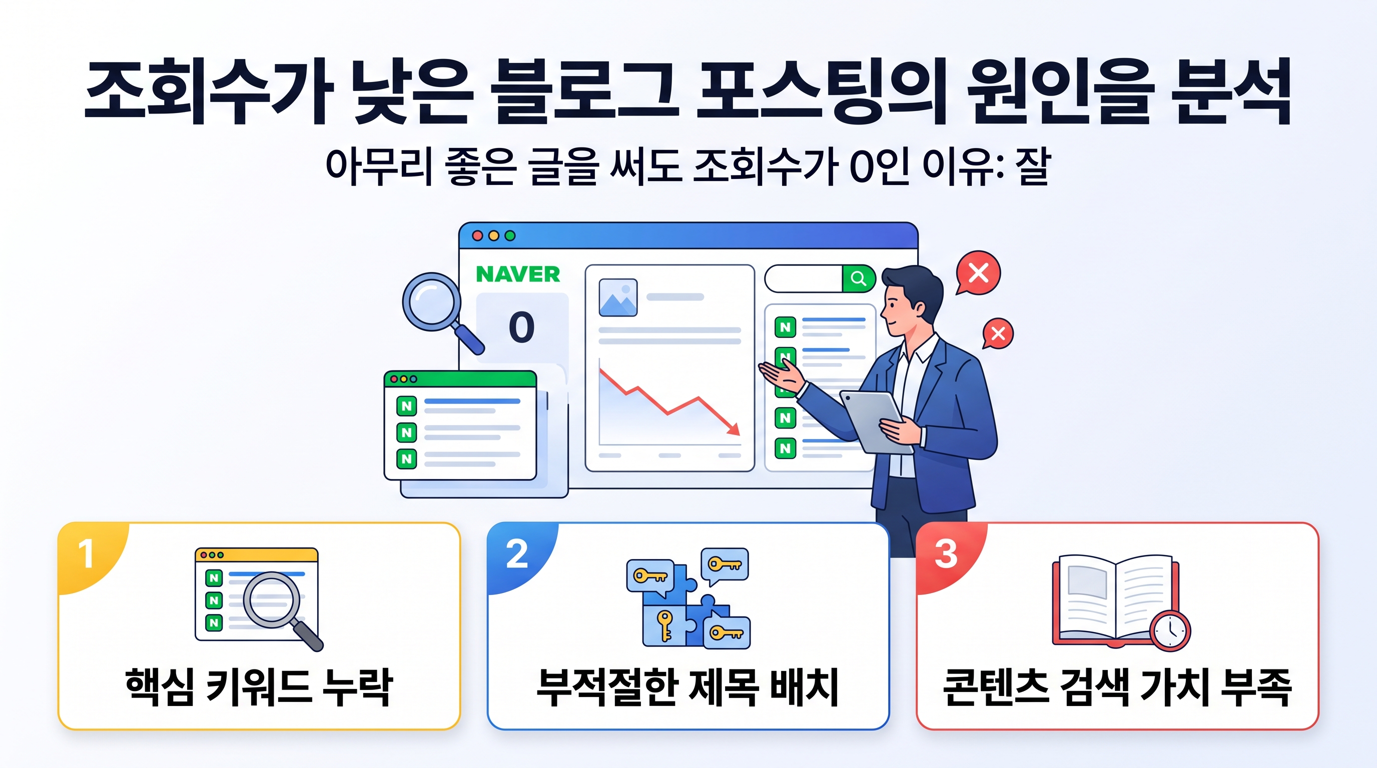 조회수가 낮은 블로그 포스팅의 원인을 분석하는 마케터