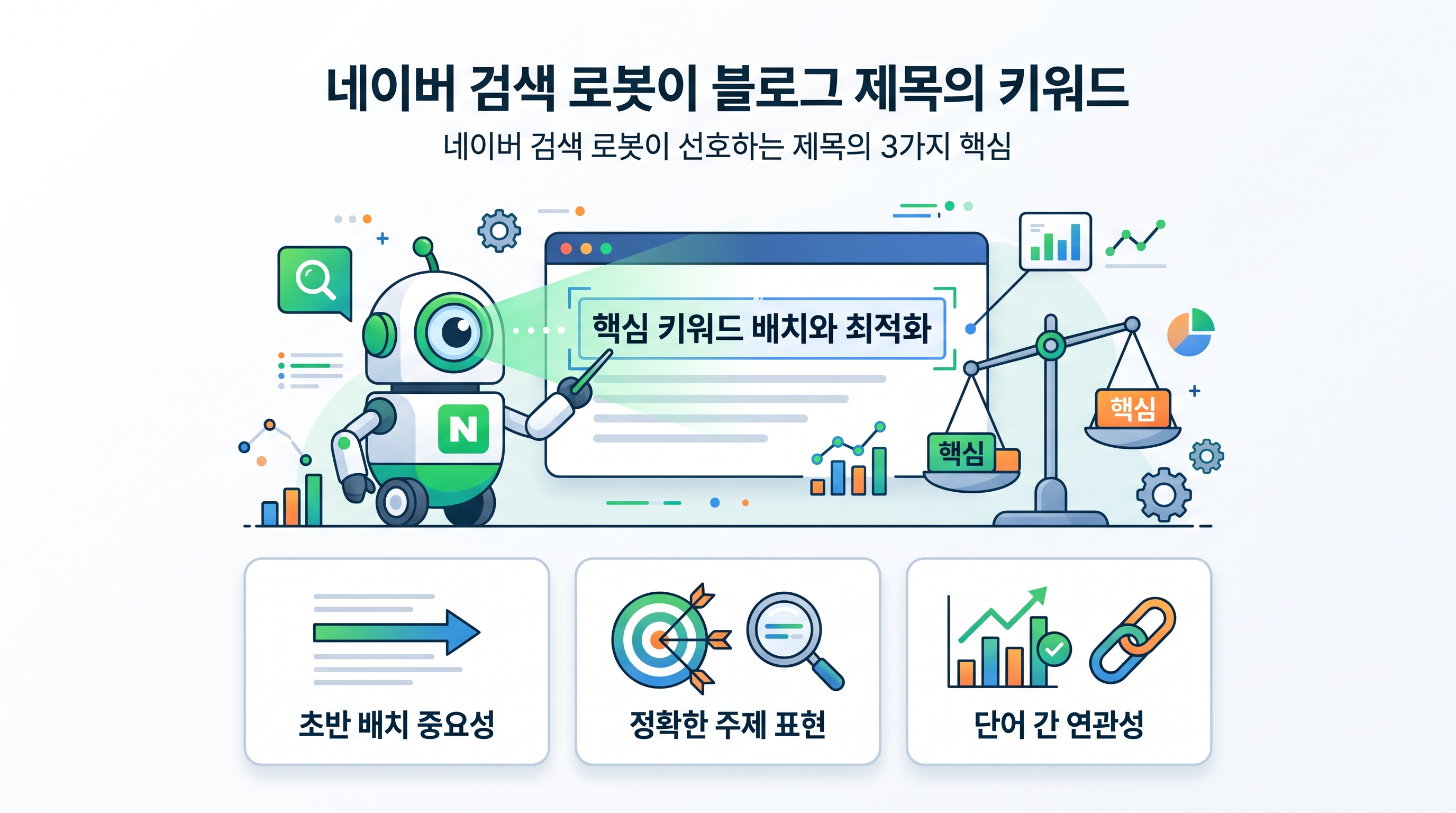 네이버 검색 로봇이 블로그 제목의 키워드 가중치를 분석하는 개념도