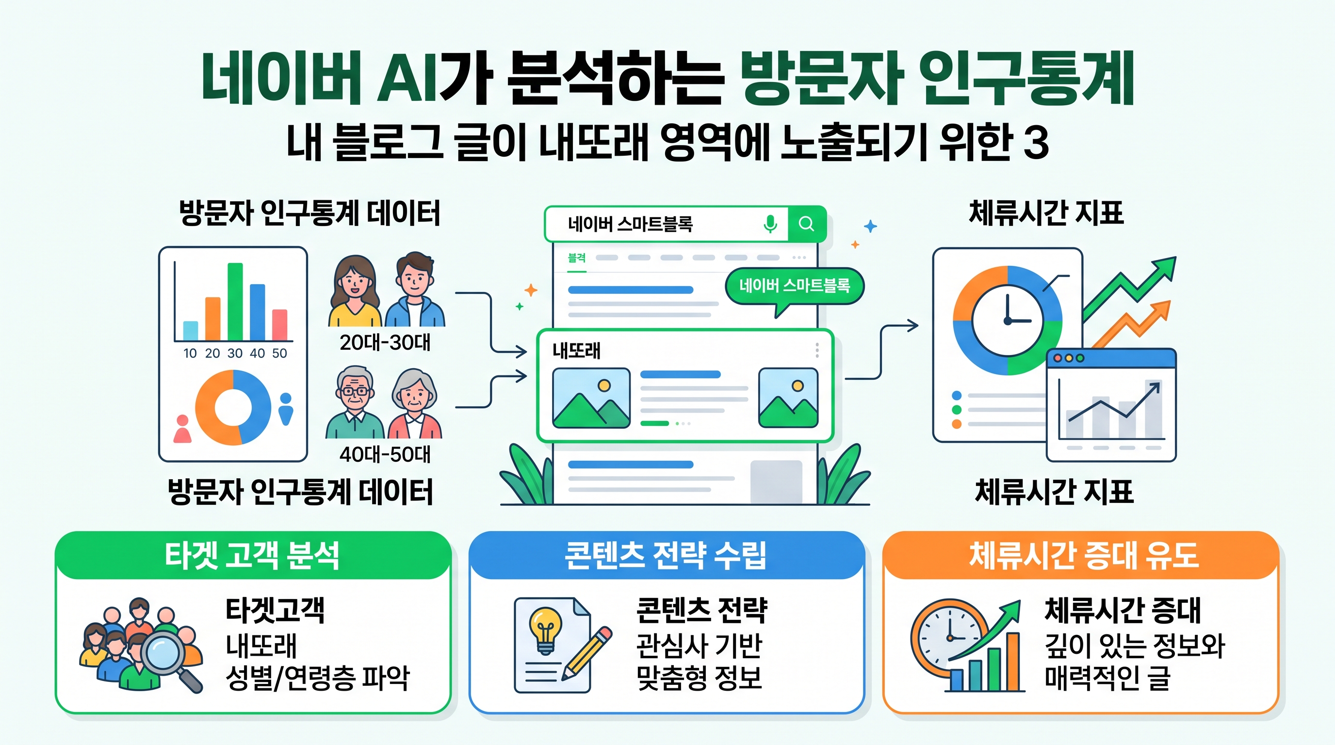 네이버 AI가 분석하는 방문자 인구통계 데이터 및 체류시간 지표