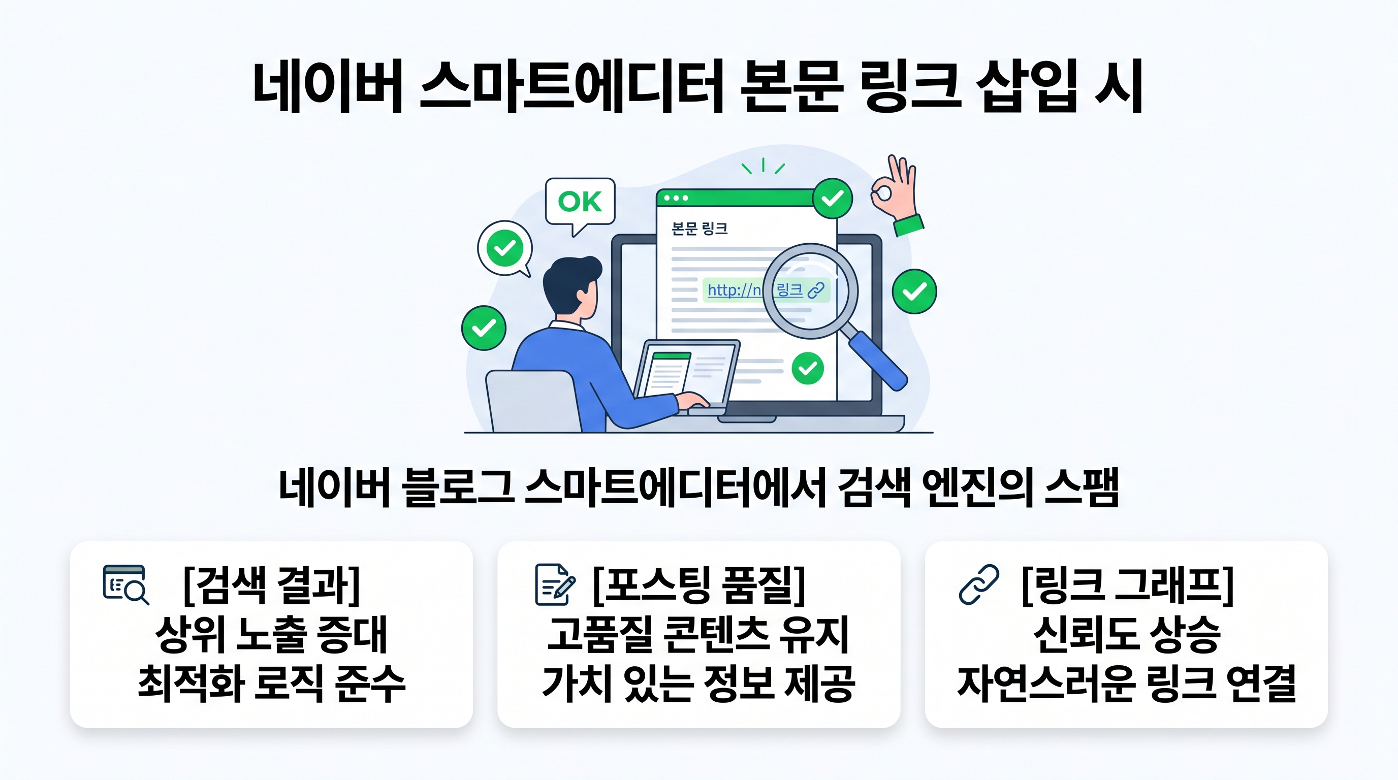 네이버 블로그 스마트에디터 ONE에서 본문 텍스트에 하이퍼링크를 안전하게 적용하는 화면 예시