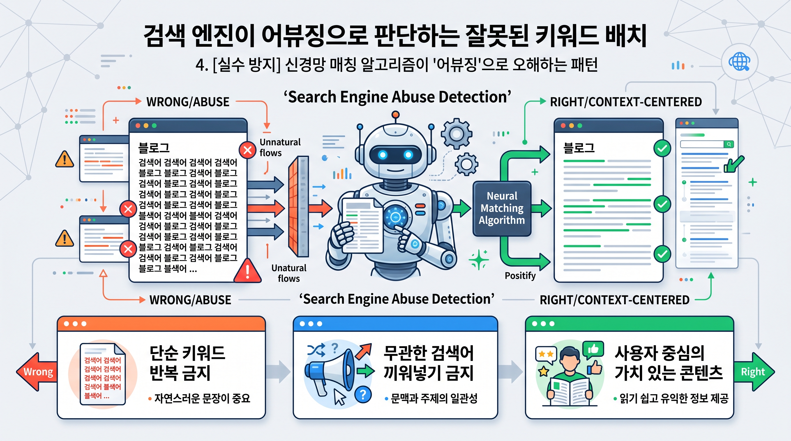 검색 엔진이 어뷰징으로 판단하는 잘못된 키워드 배치 사례