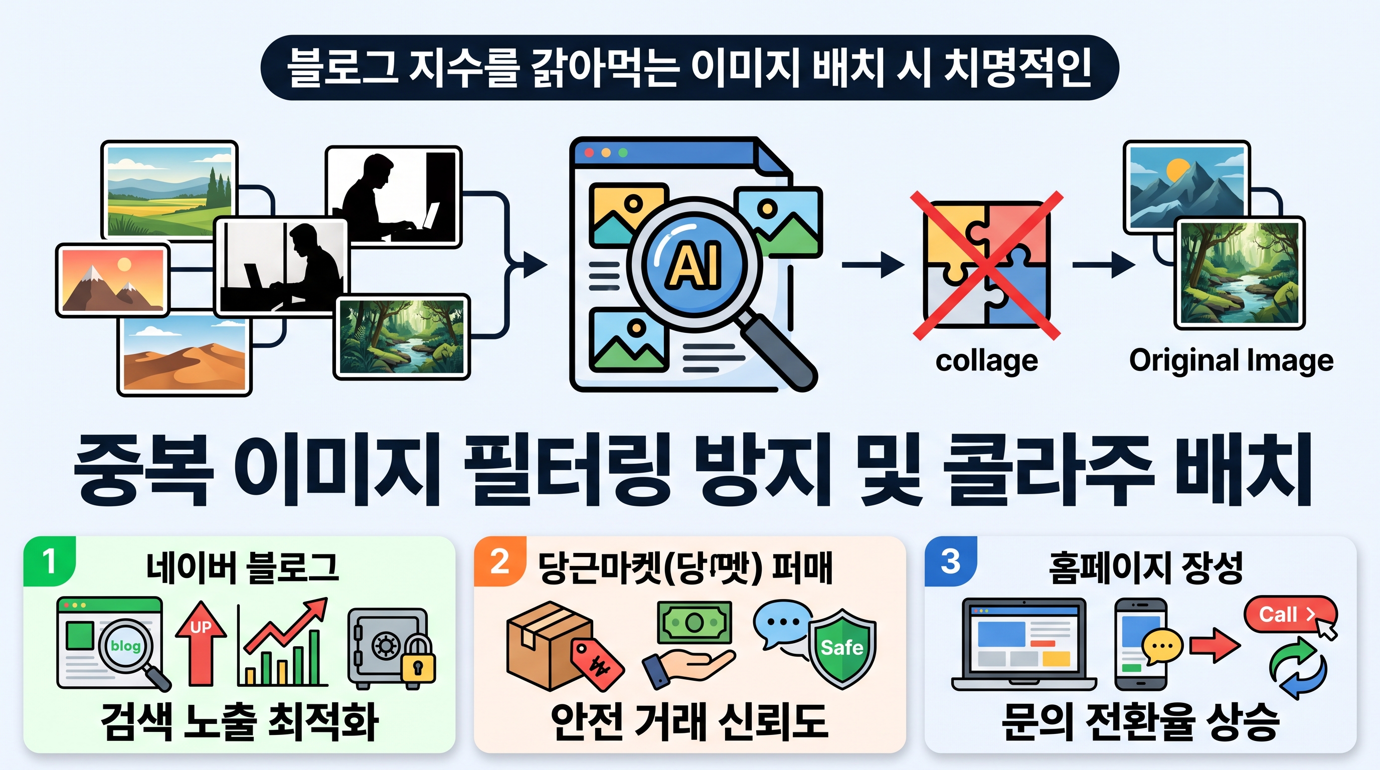 중복 이미지 필터링 방지 및 콜라주 배치 지양 예시