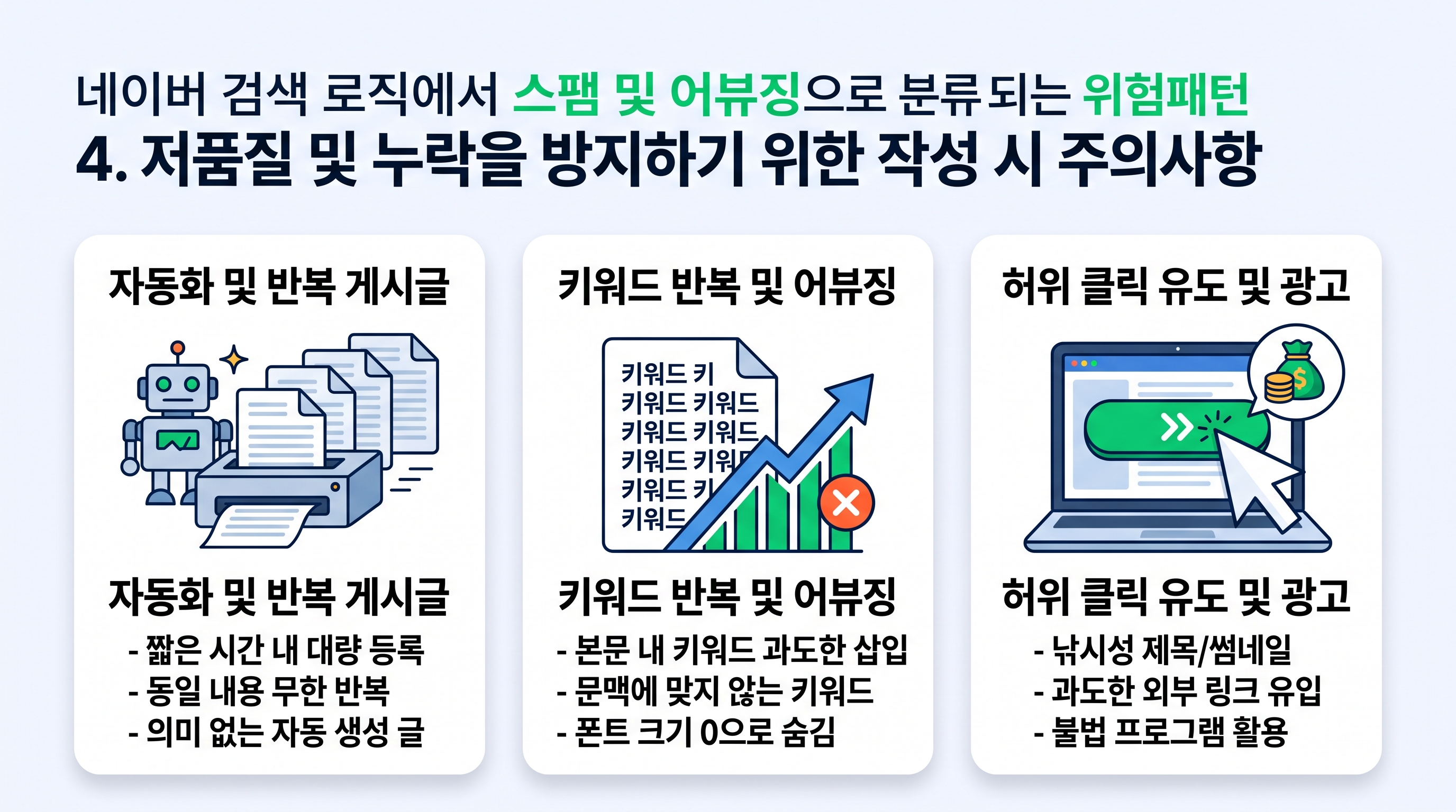 네이버 검색 로직에서 스팸 및 어뷰징으로 분류되는 위험 패턴