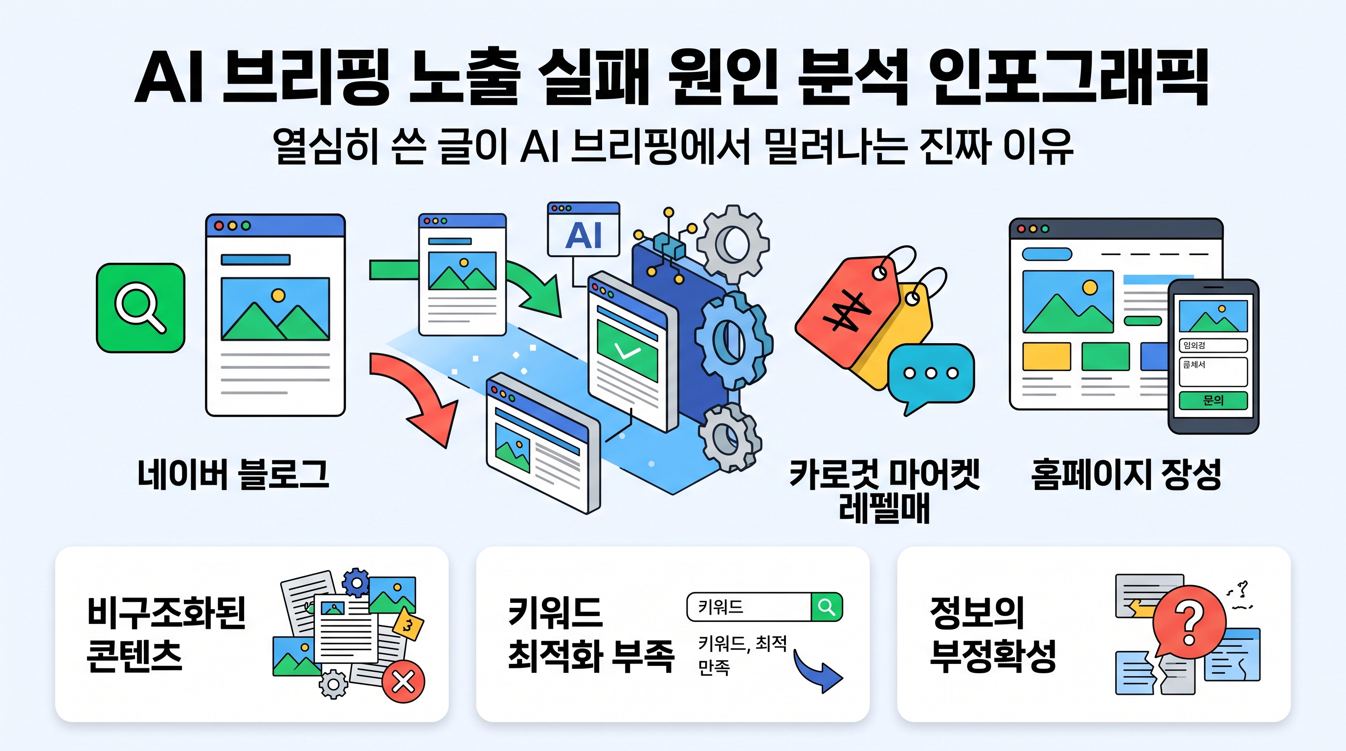 AI 브리핑 노출 실패 원인 분석 인포그래픽