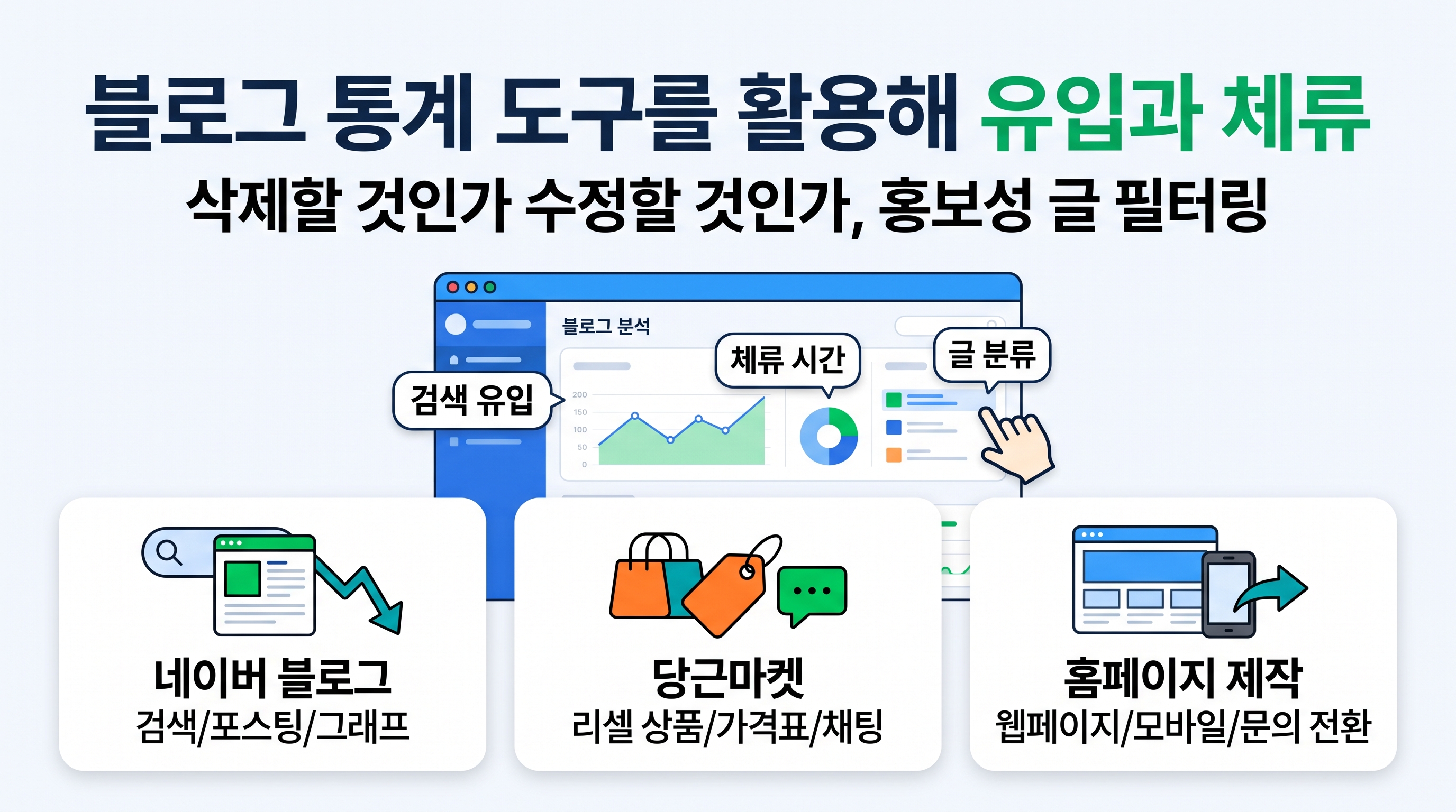 블로그 통계 도구를 활용해 유입과 체류 시간이 저조한 홍보글을 선별하는 과정
