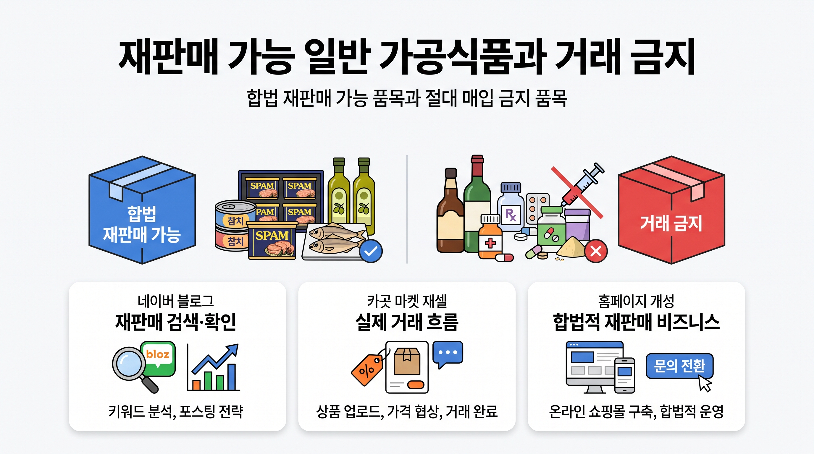 재판매 가능 일반 가공식품과 거래 금지 품목 비교표