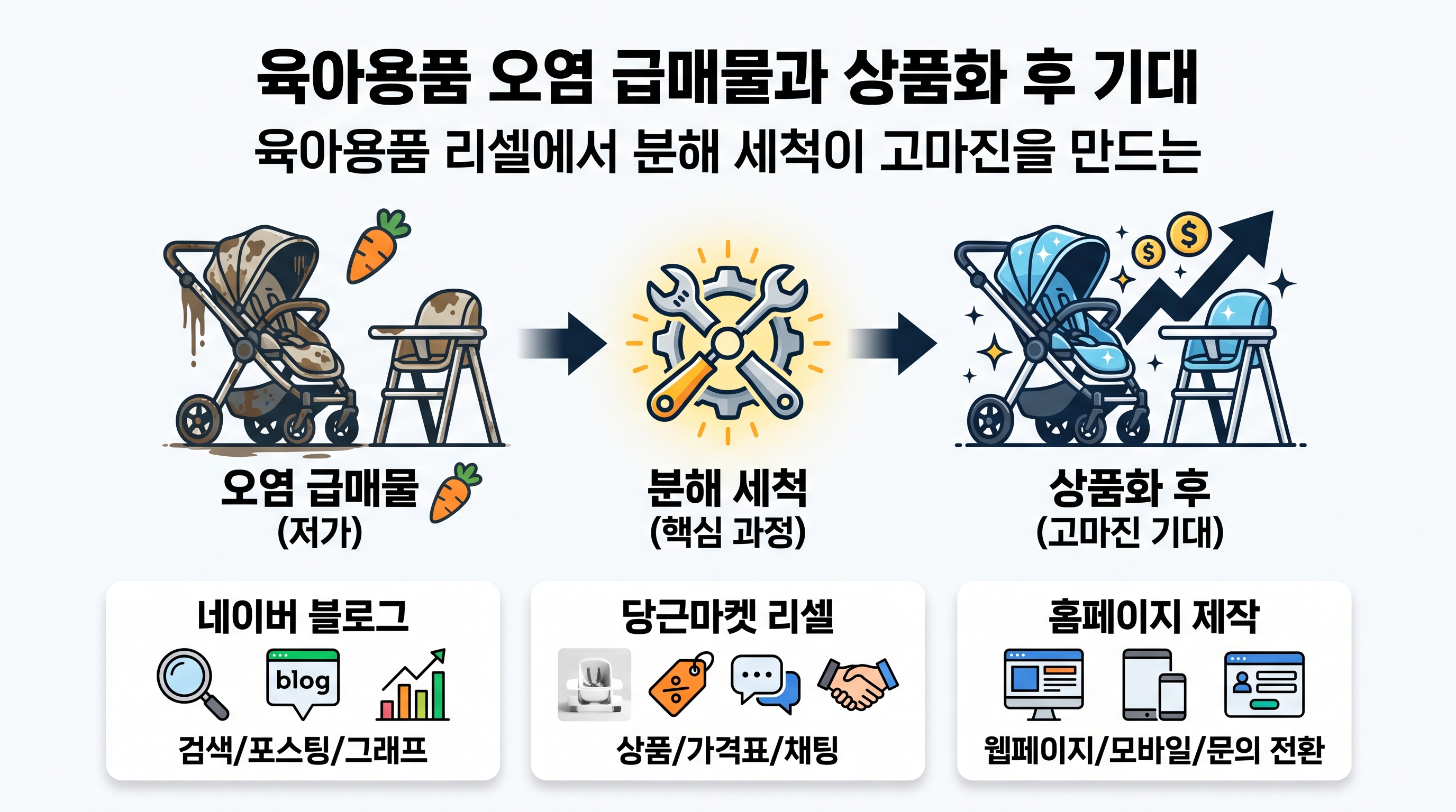 육아용품 오염 급매물과 상품화 후 기대 가치 비교