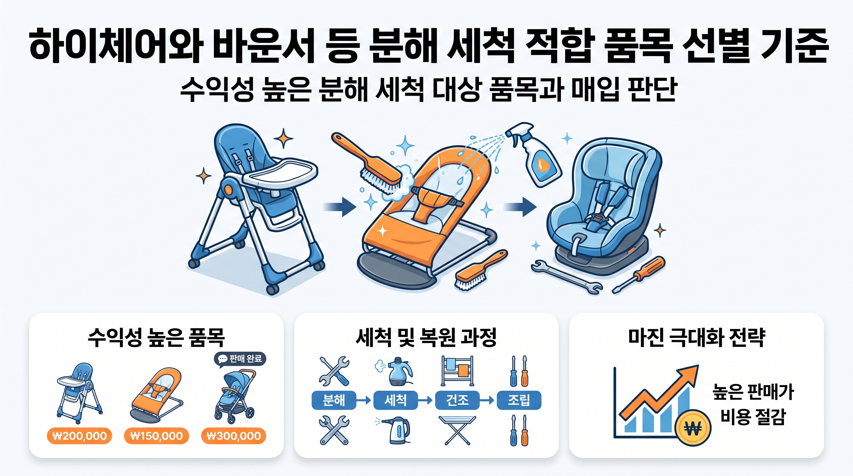 하이체어와 바운서 등 분해 세척 적합 품목 선별 기준
