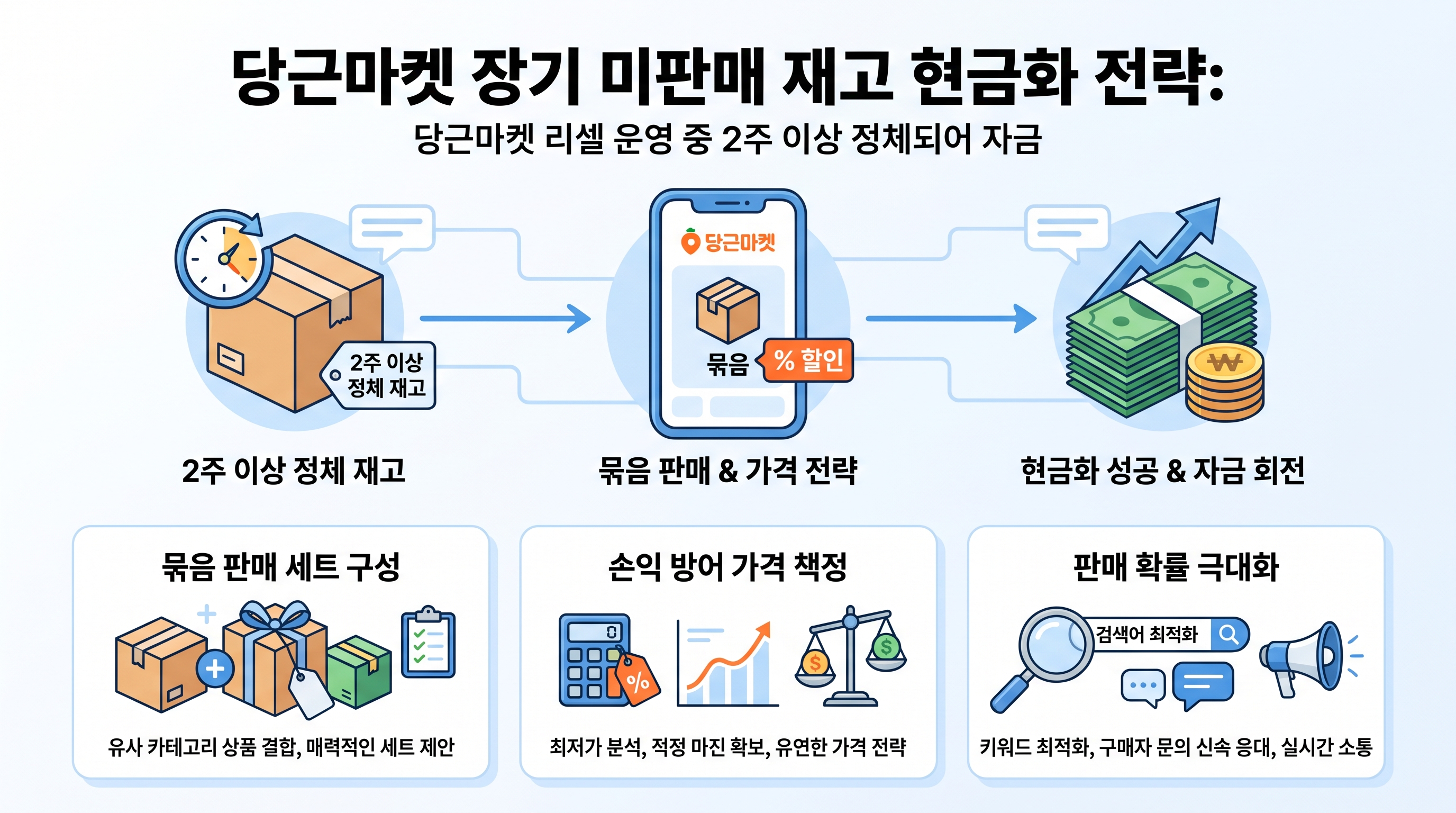 당근마켓 장기 미판매 중고 물품을 상자에 모아 묶음 판매 세트로 정리하는 모습