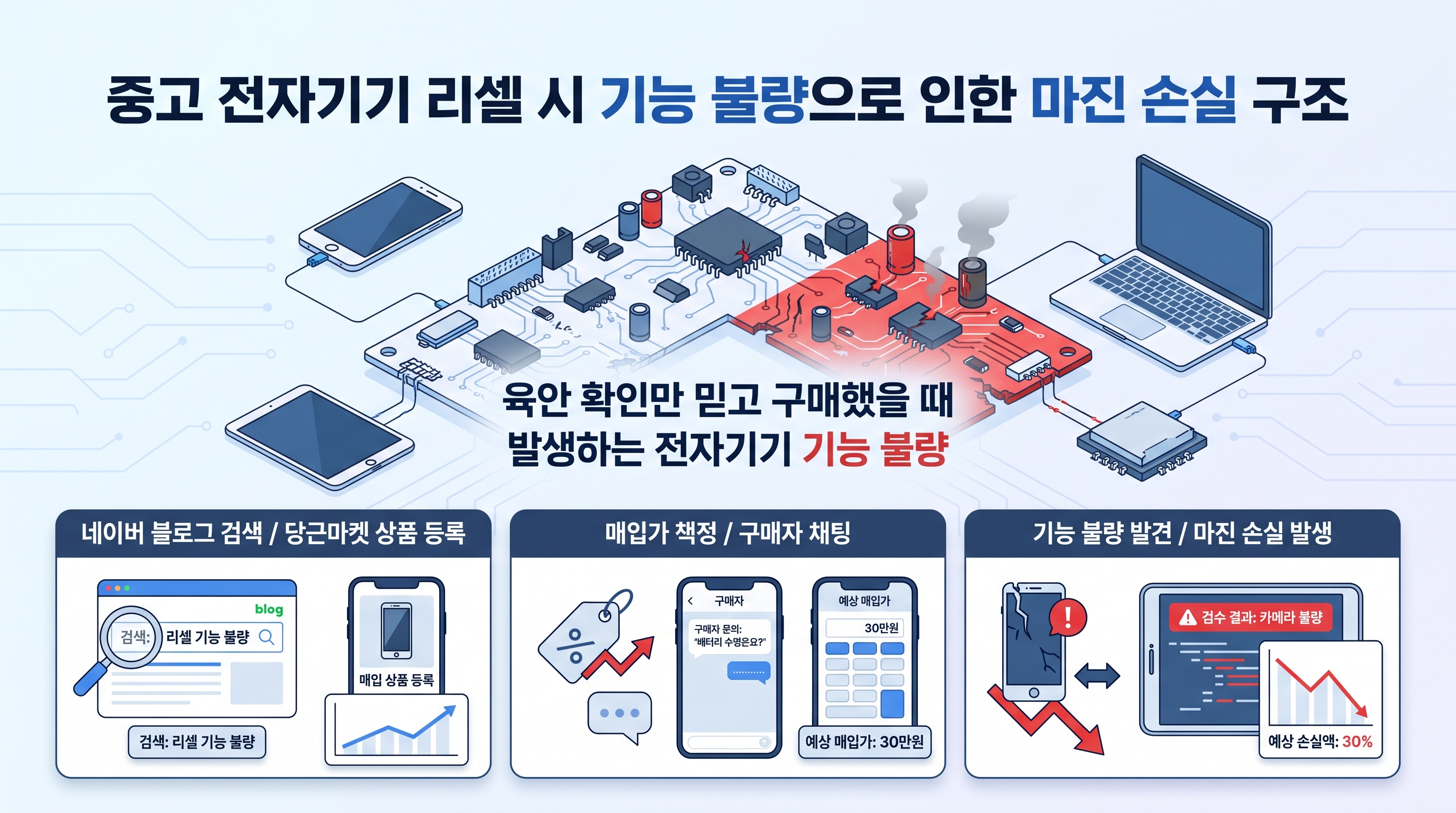 중고 전자기기 리셀 시 기능 불량으로 인한 마진 손실 구조