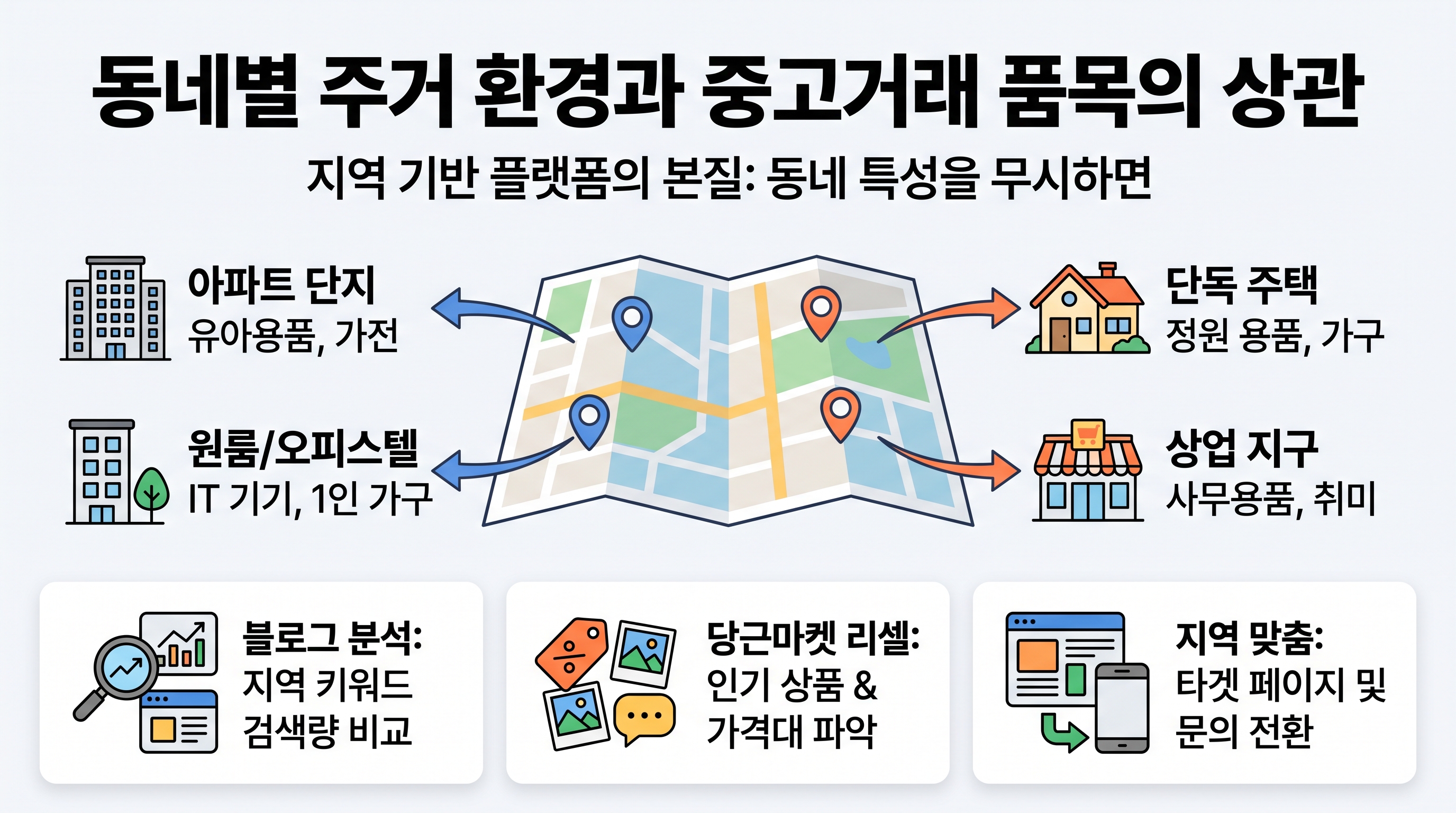 동네별 주거 환경과 중고거래 품목의 상관관계를 나타낸 도표