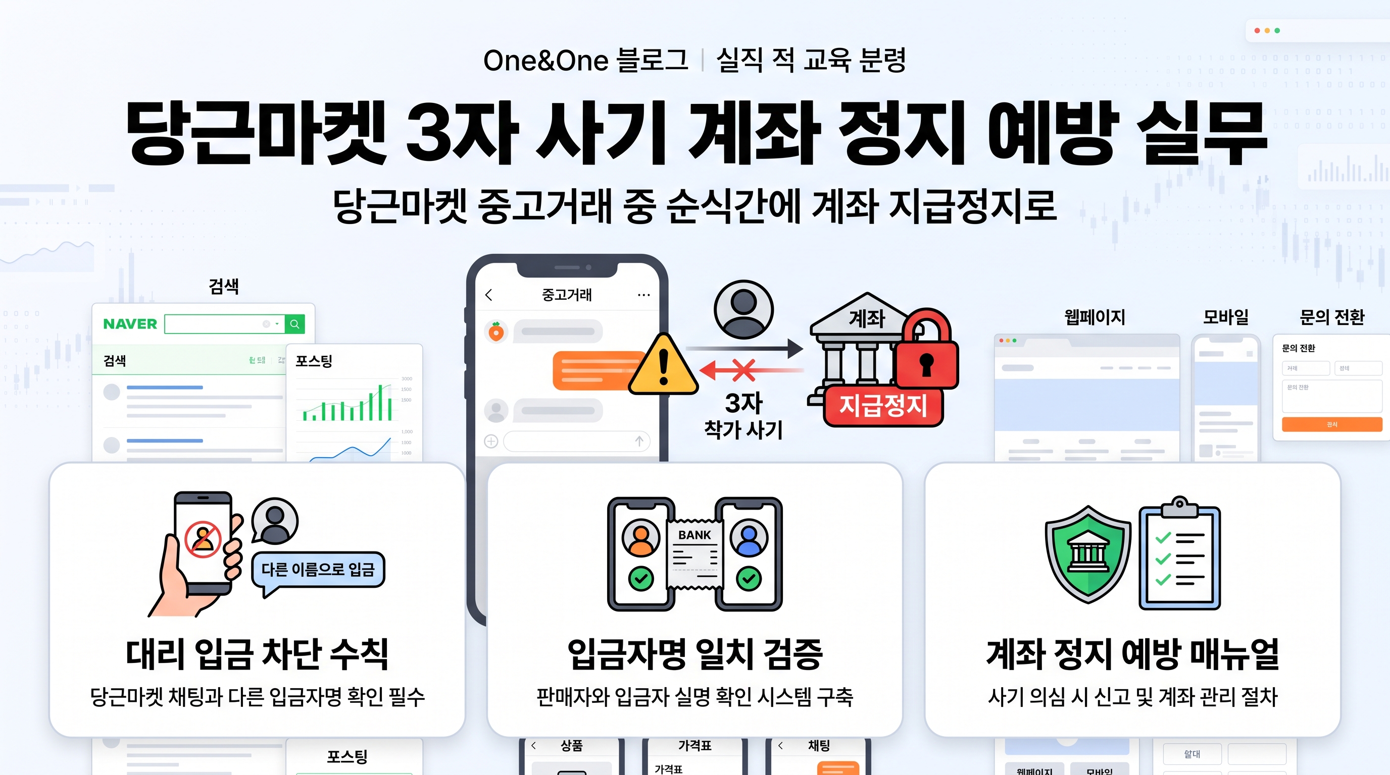 스마트폰 화면에서 모바일 뱅킹 입금 내역과 당근마켓 채팅창 속 구매자 닉네임을 대조 확인하는 모습