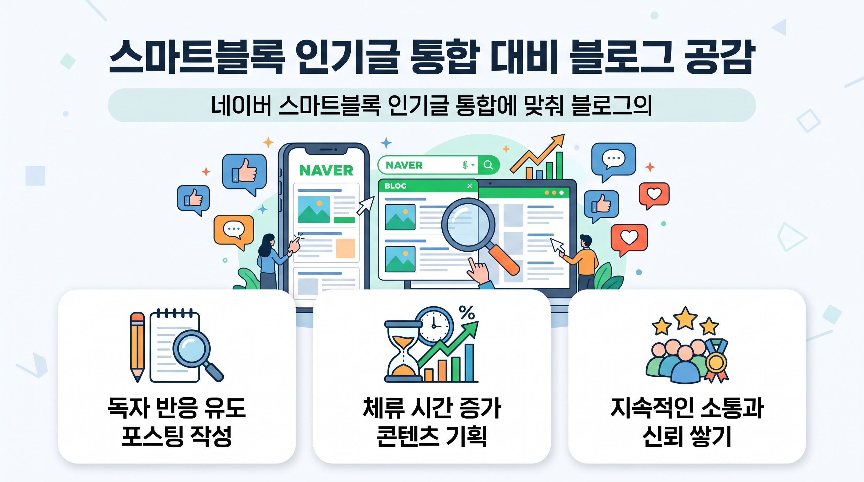 노트북으로 네이버 블로그 통계를 분석하며 공감수와 체류시간 지표를 확인하는 마케터의 모습