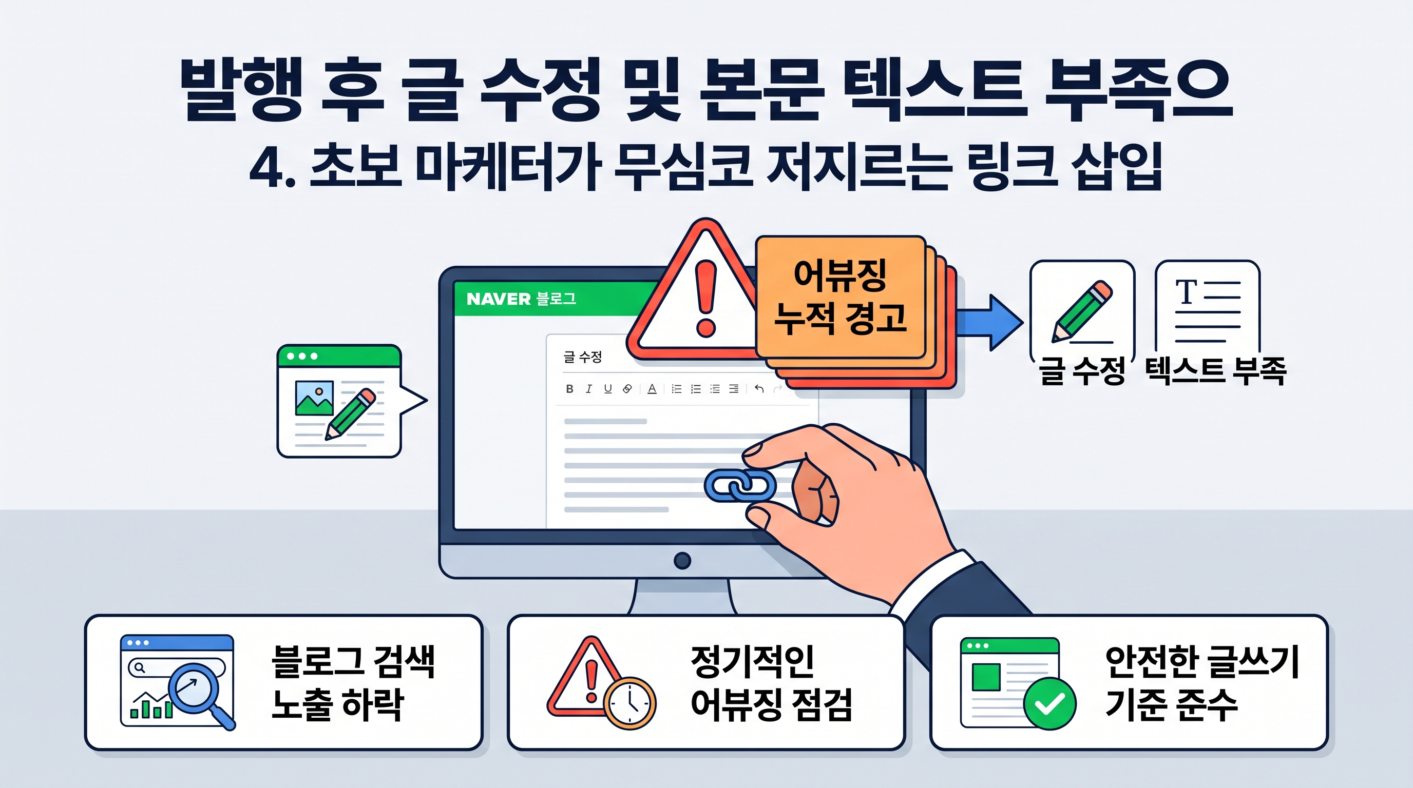 발행 후 글 수정 및 본문 텍스트 부족으로 발생하는 어뷰징 누적 경고