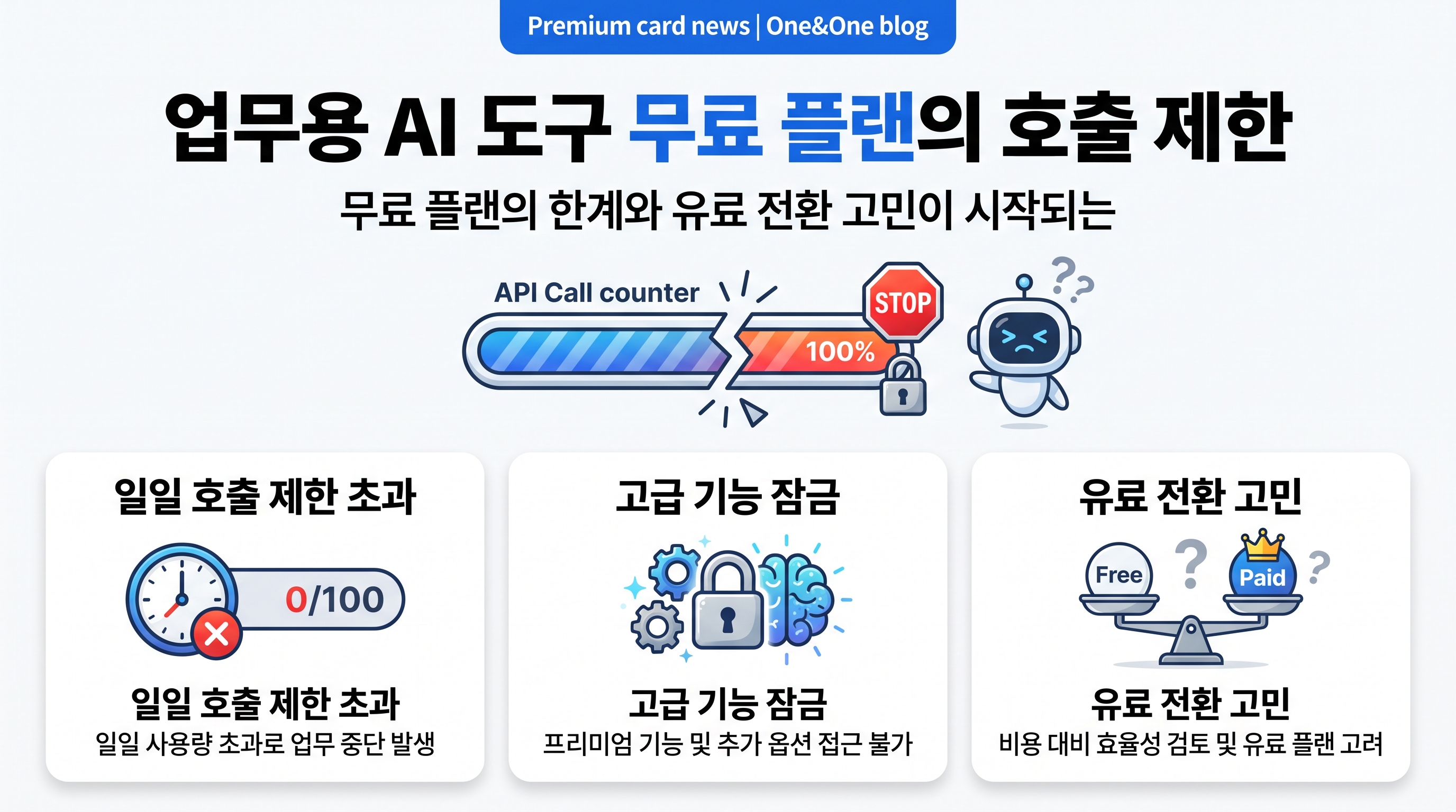 업무용 AI 도구 무료 플랜의 호출 제한과 유료 전환 고민 상황