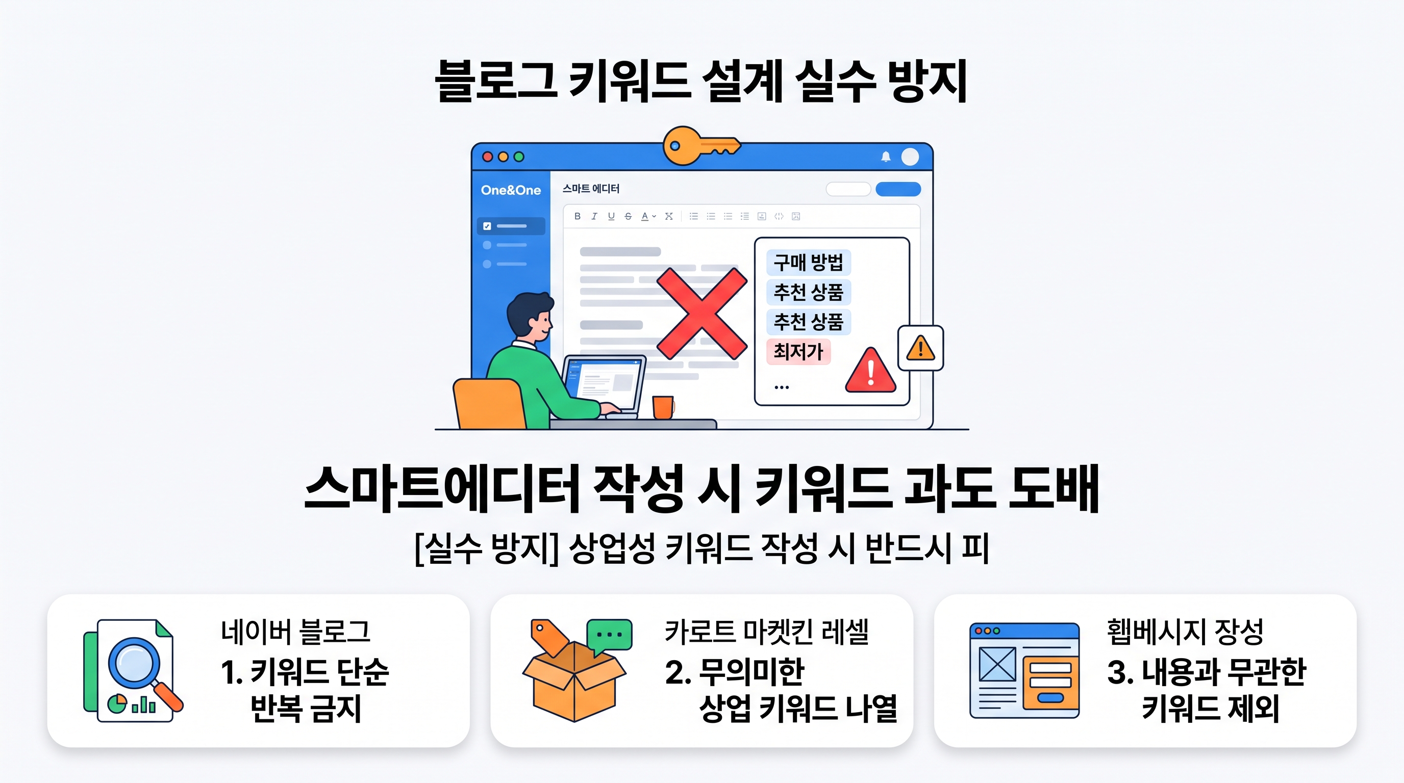 스마트에디터 작성 시 키워드 과도 도배 경고 예시