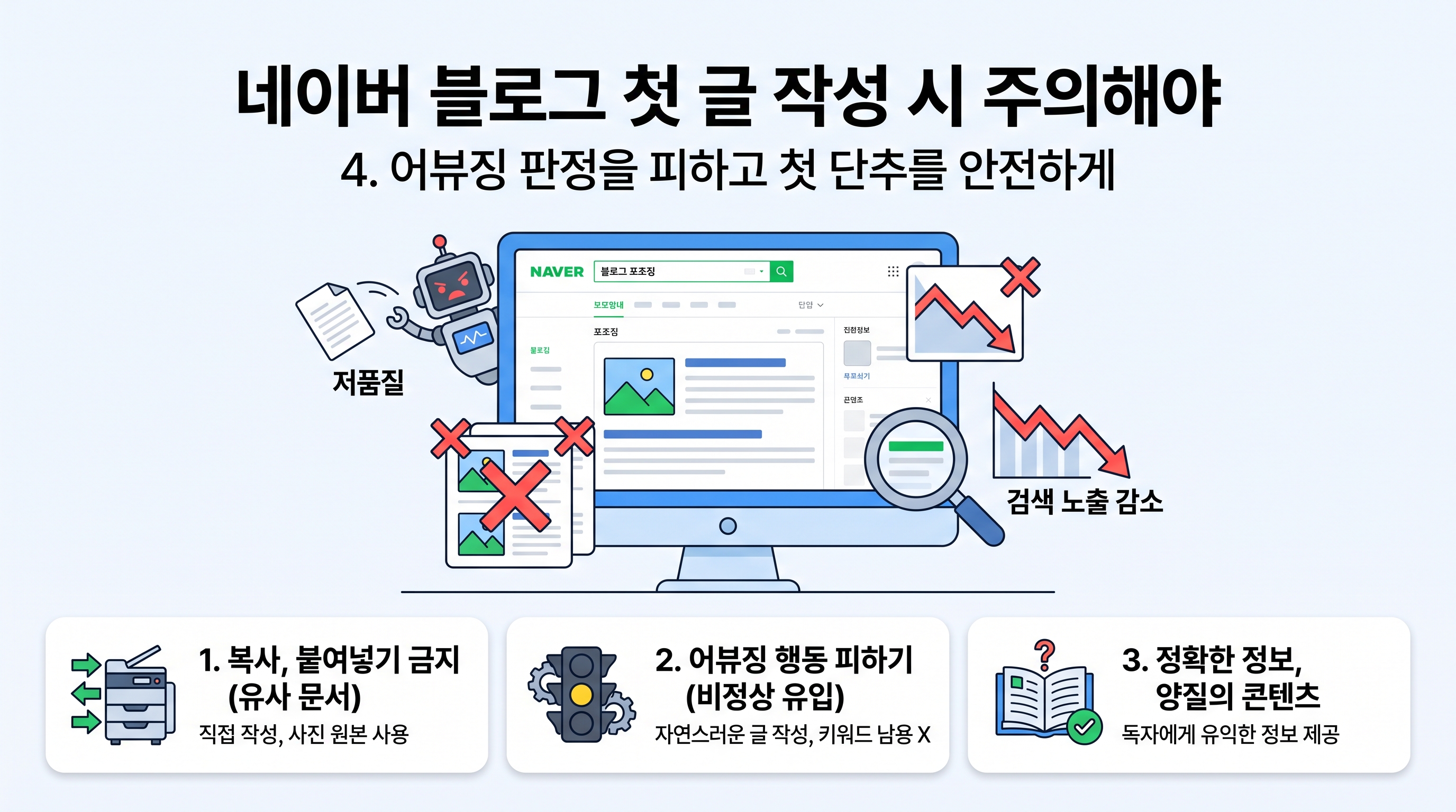 네이버 블로그 첫 글 작성 시 주의해야 할 저품질 유발 요인