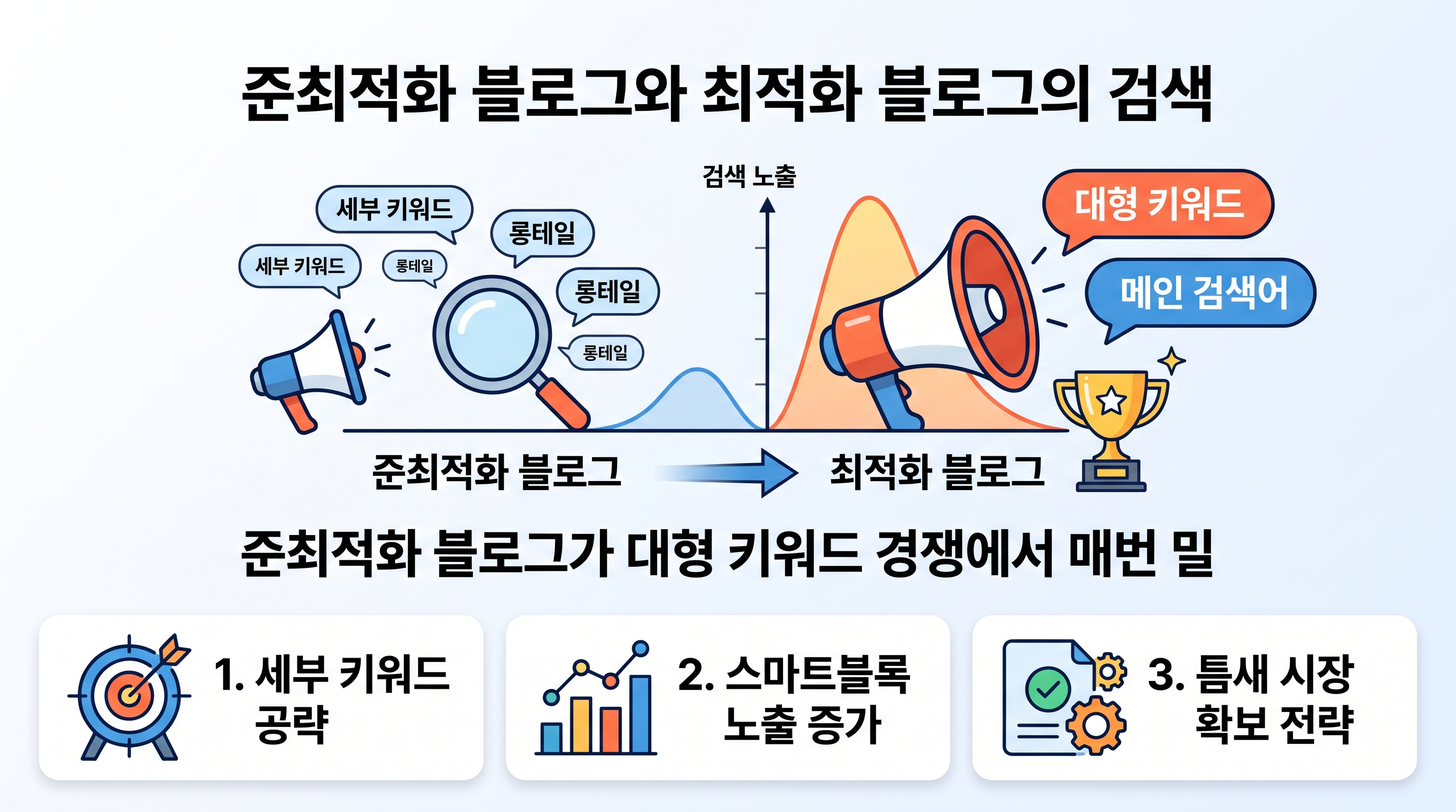 준최적화 블로그와 최적화 블로그의 검색 노출 경쟁 구도 분석도