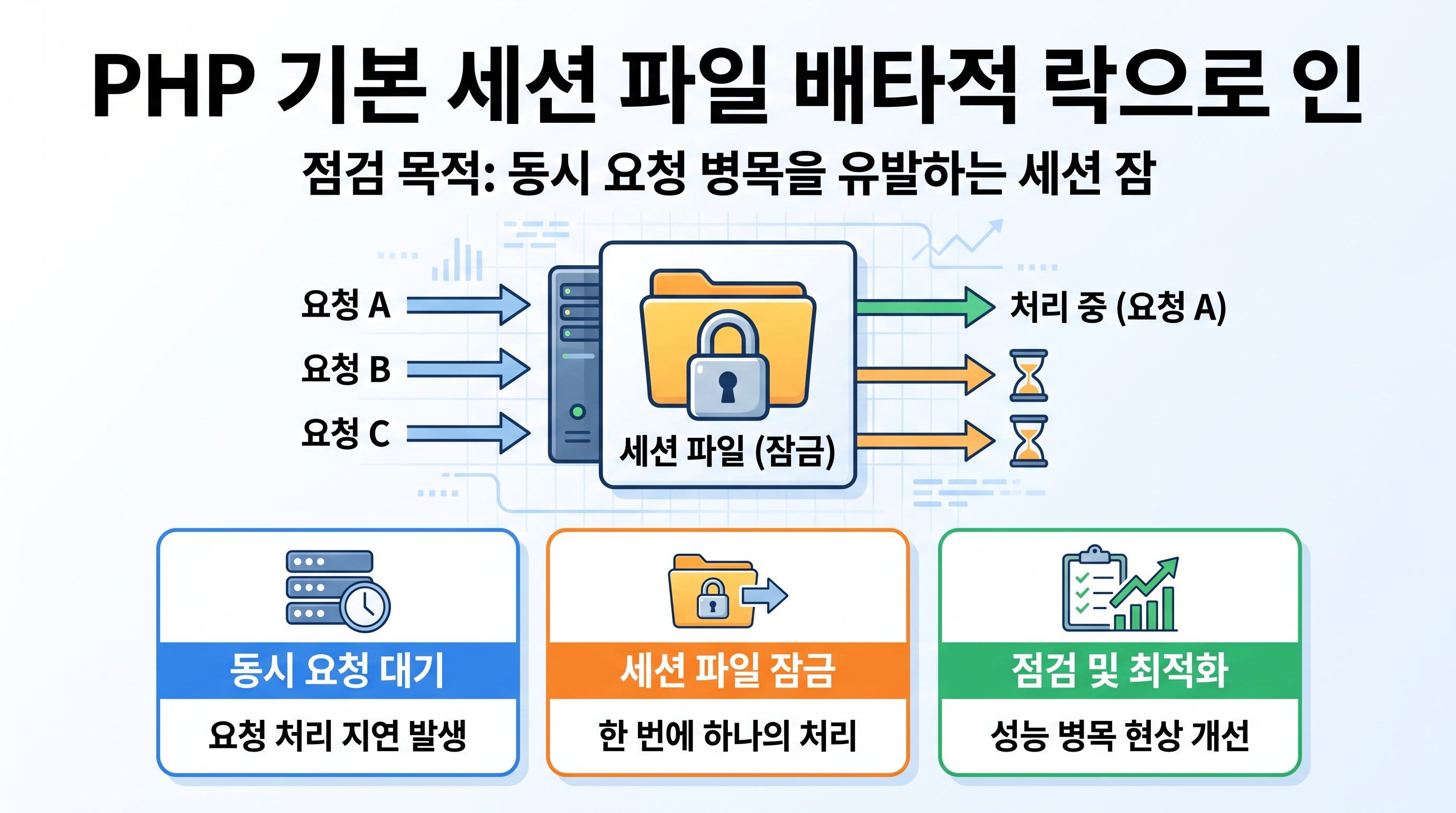 PHP 기본 세션 파일 배타적 락으로 인한 동시 요청 대기 구조도