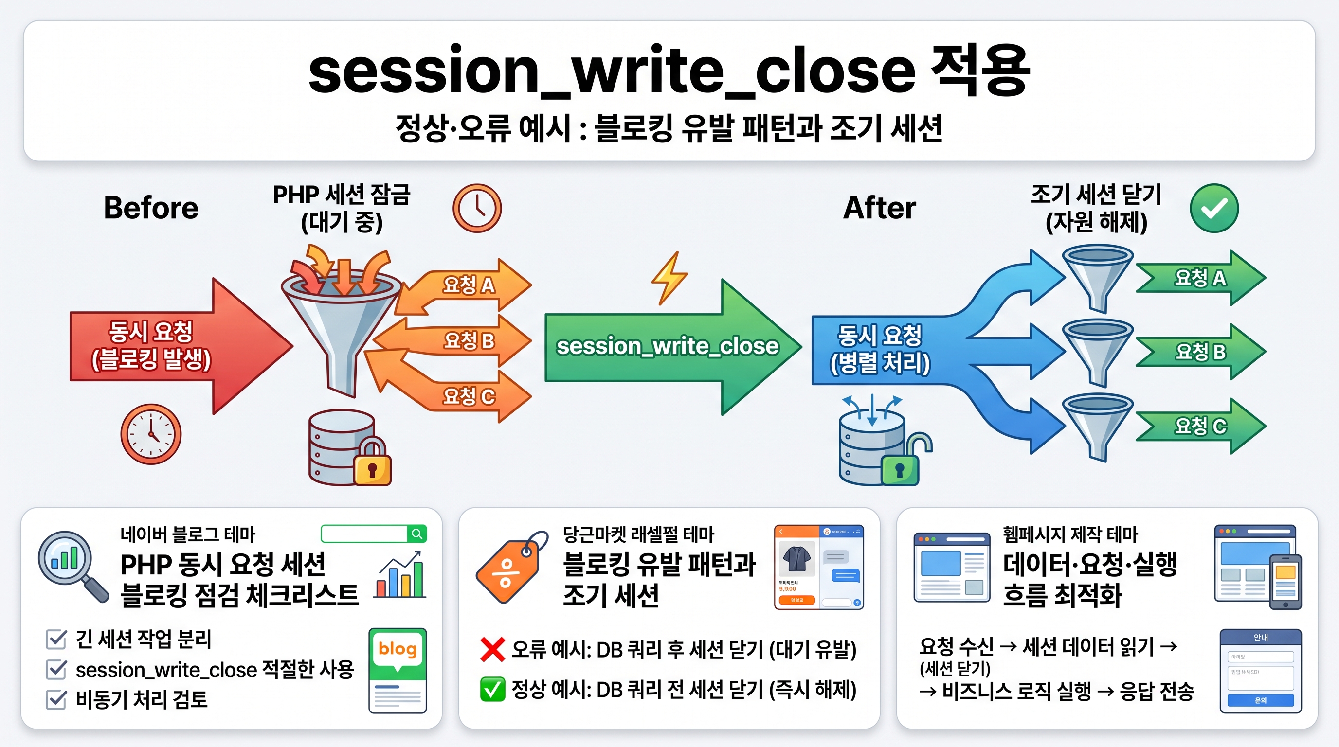 session_write_close 적용 전후의 요청 처리 흐름 비교