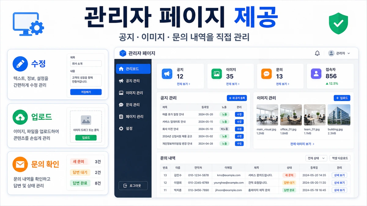 관리자 페이지 제공 이미지