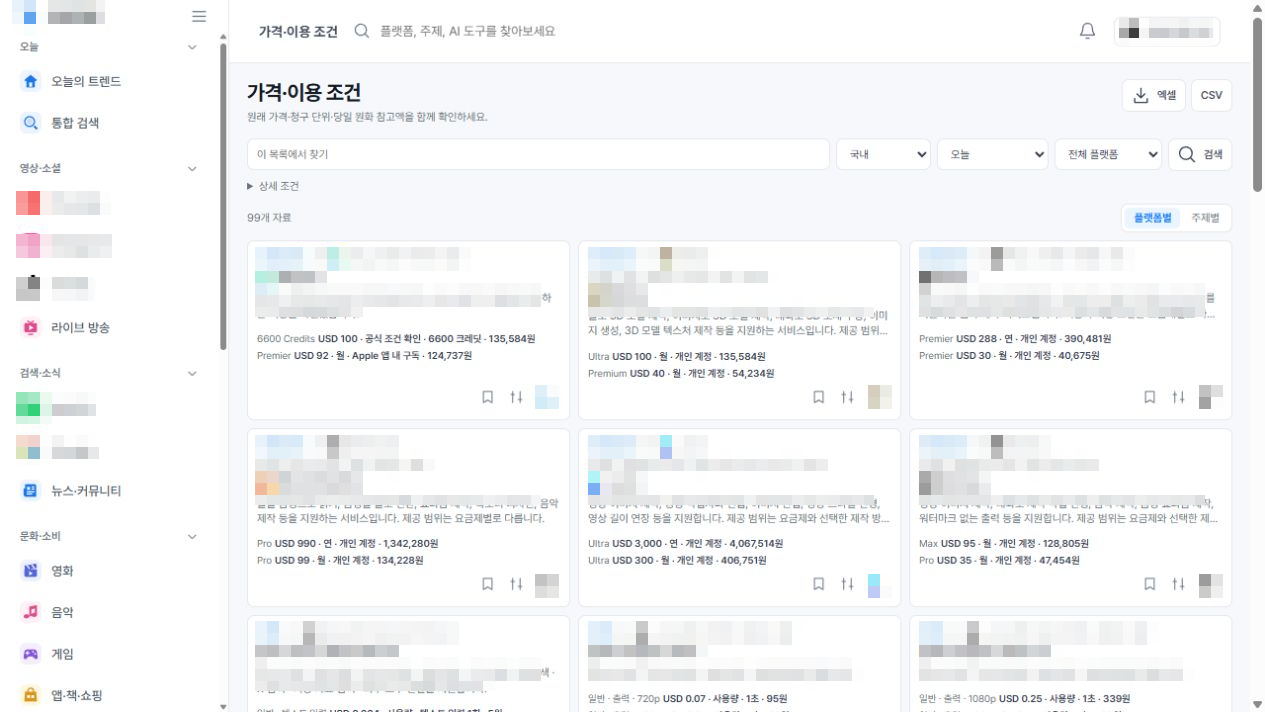 가격·이용 조건 비교 — 맞춤 제작 사례 실제 화면
